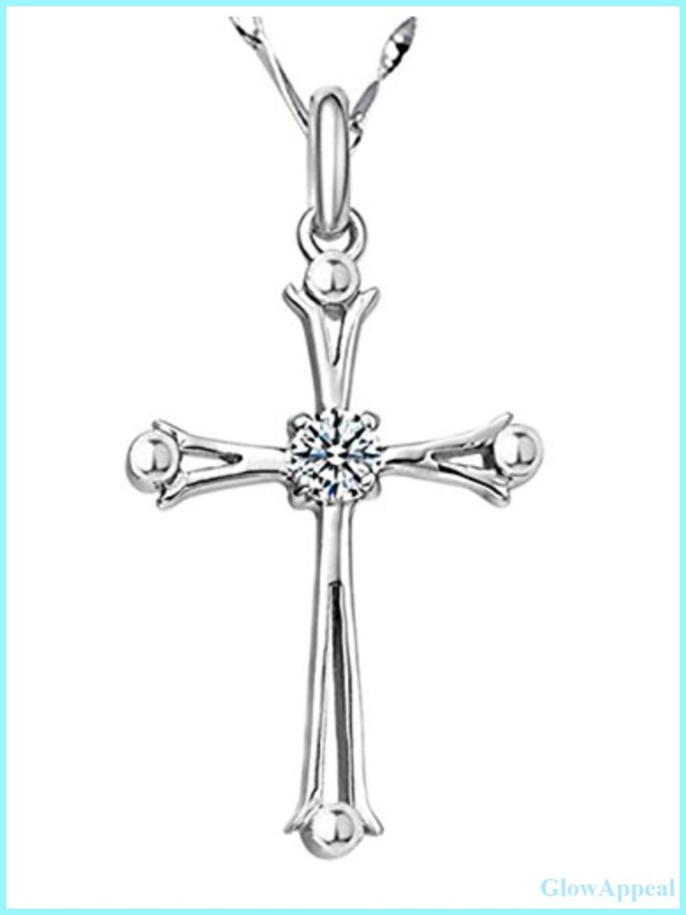 925 Sterling Silver Cross Pendant Necklace Cubic Zirconia 18in